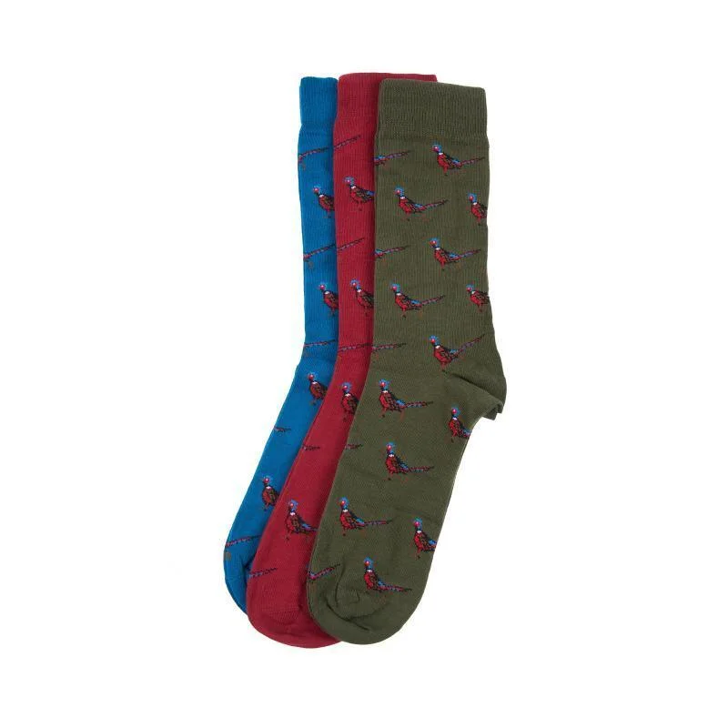 Barbour Pheasant Mens Sock Gift Box - Olive/Blue/Red