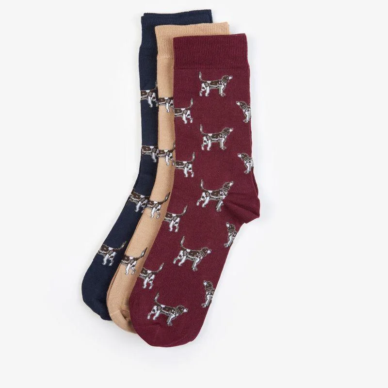 Barbour Pointer Dog Mens Socks Gift Box (Set of 3) - Cordovan