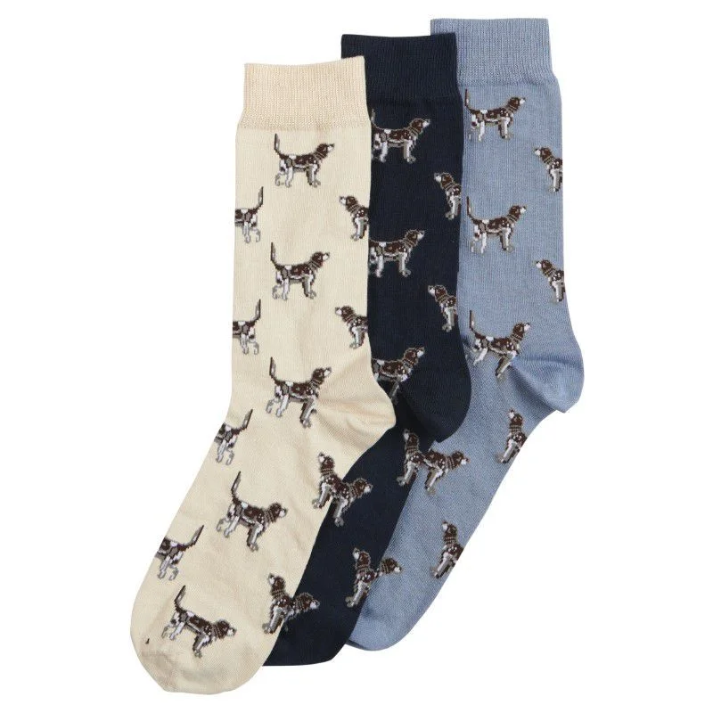 Barbour Pointer Dog Socks Gift Box (Set of 3) - Navy/Cream/Blue