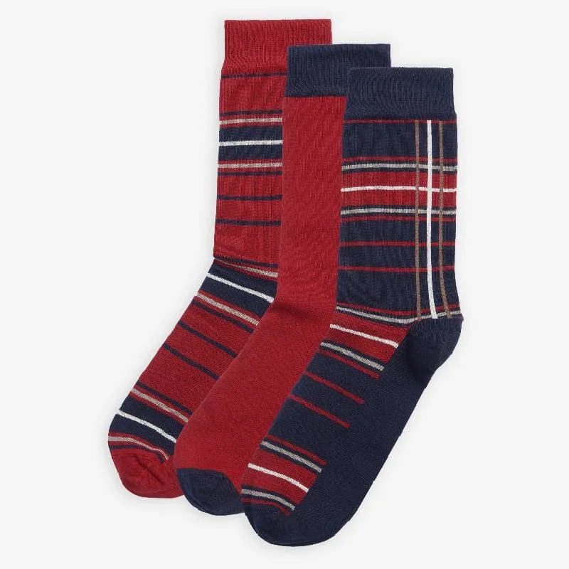 Barbour Tartan Mens Sock Gift Box (Set of 3) - Cranberry