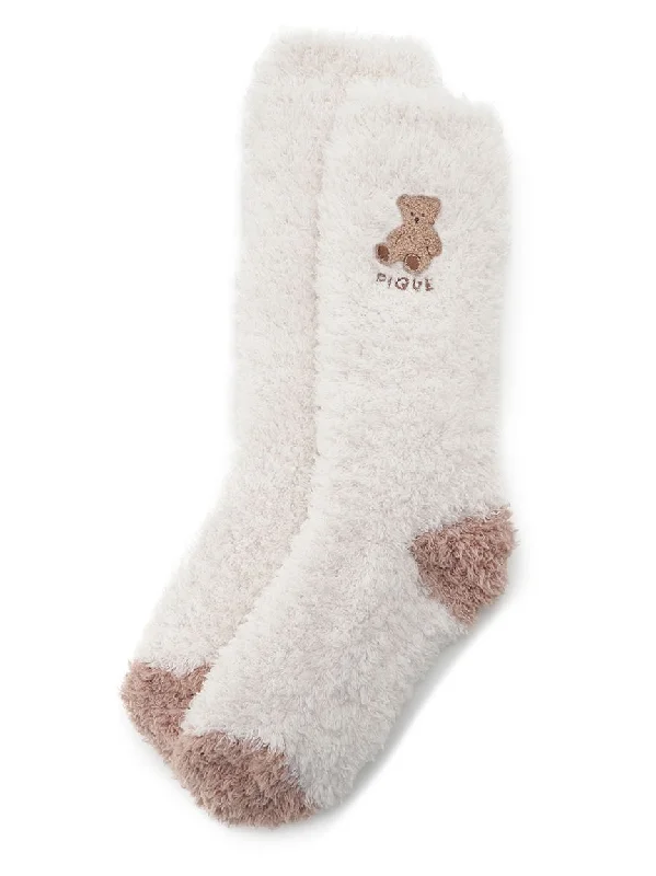 Bear Striped Bicolor Fluffy Lounge Socks