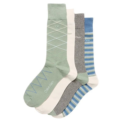 Calvin Klein Crew Green Assorted 4 Pack Socks  - CKM221DR03005