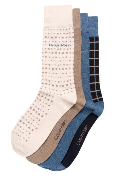 Calvin Klein Crew Socks Beige Assorted 4 Pack - CKM241DR03002