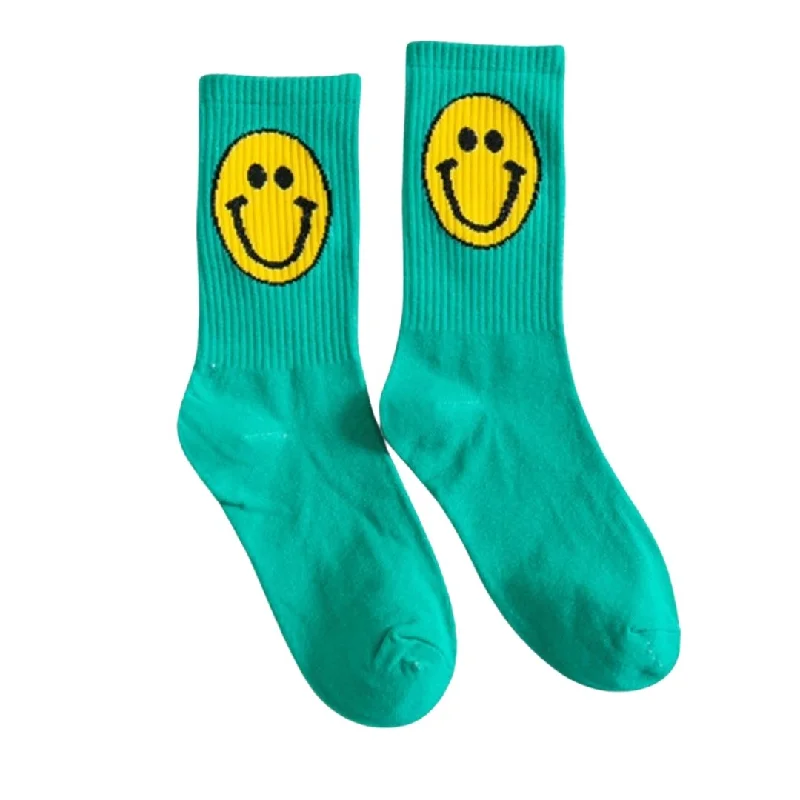 Retro 1980s Happy Face Cotton Crew Socks (4 Color Options)