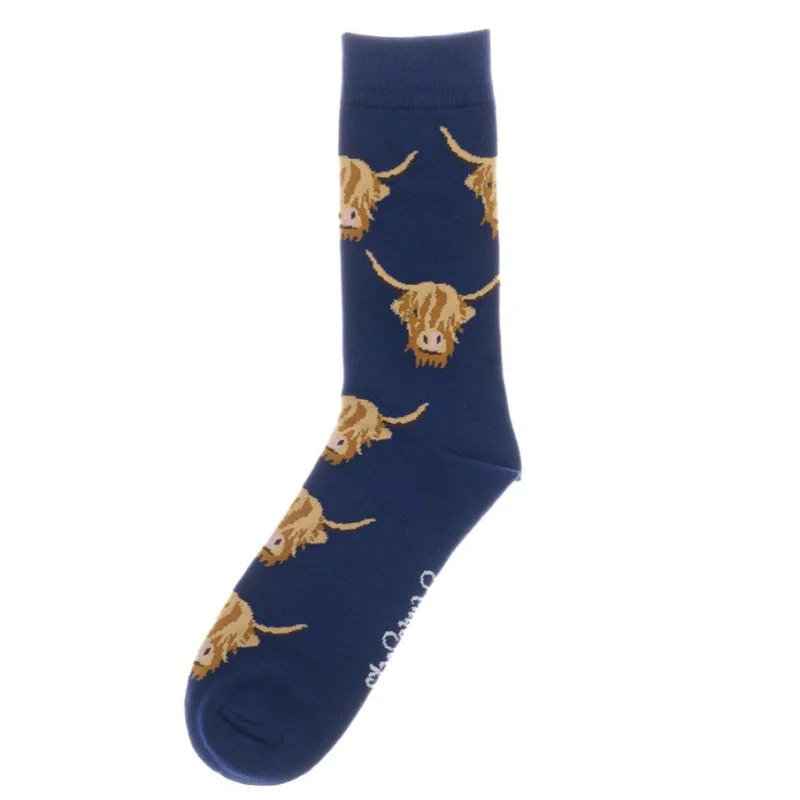 Shuttle Socks - Navy Highland Cow