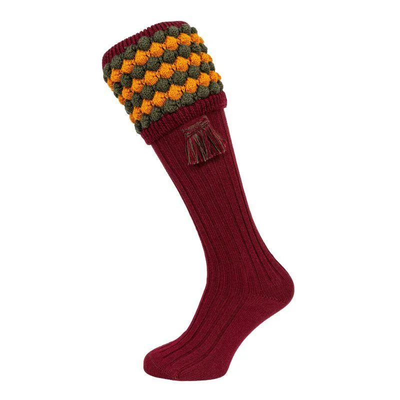 William Powell Angus Mens Merino Shooting Socks with Garters - Burgundy