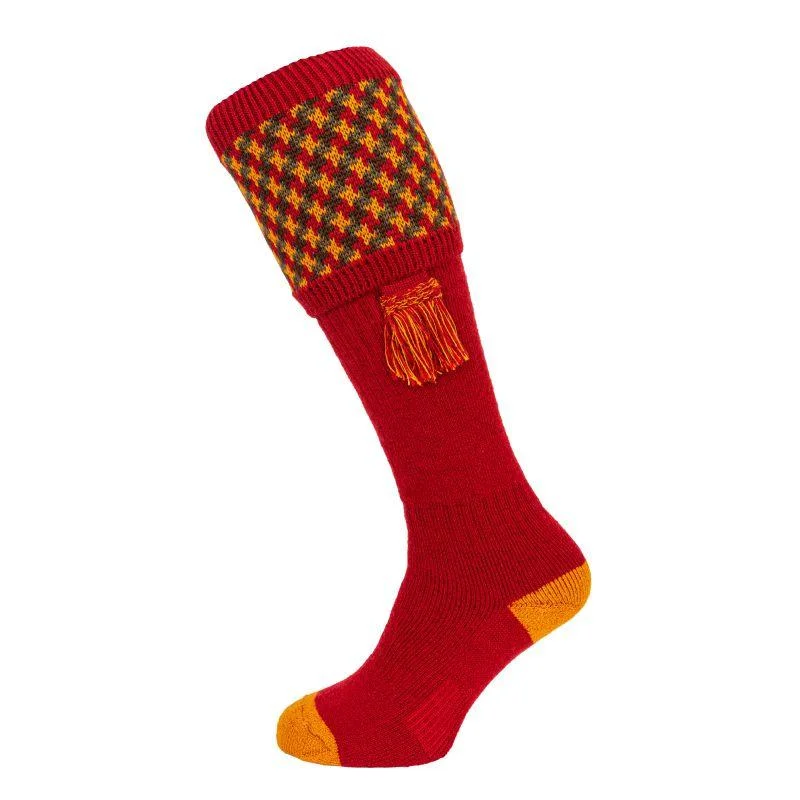 William Powell Cromarty Mens Merino Shooting Socks with Garters - Brick Red