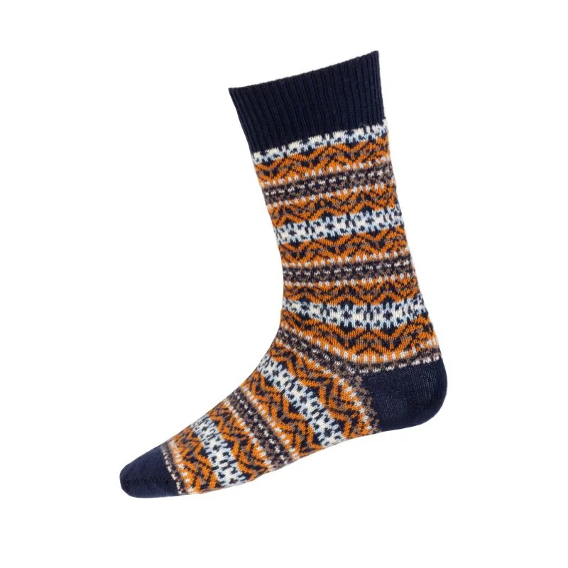 William Powell Fairisle Mens Merino Socks - Navy