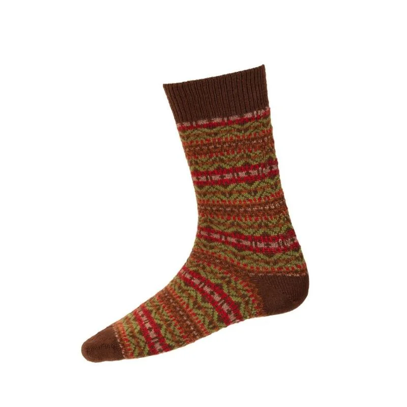 William Powell Fairisle Mens Merino Socks  - Walnut