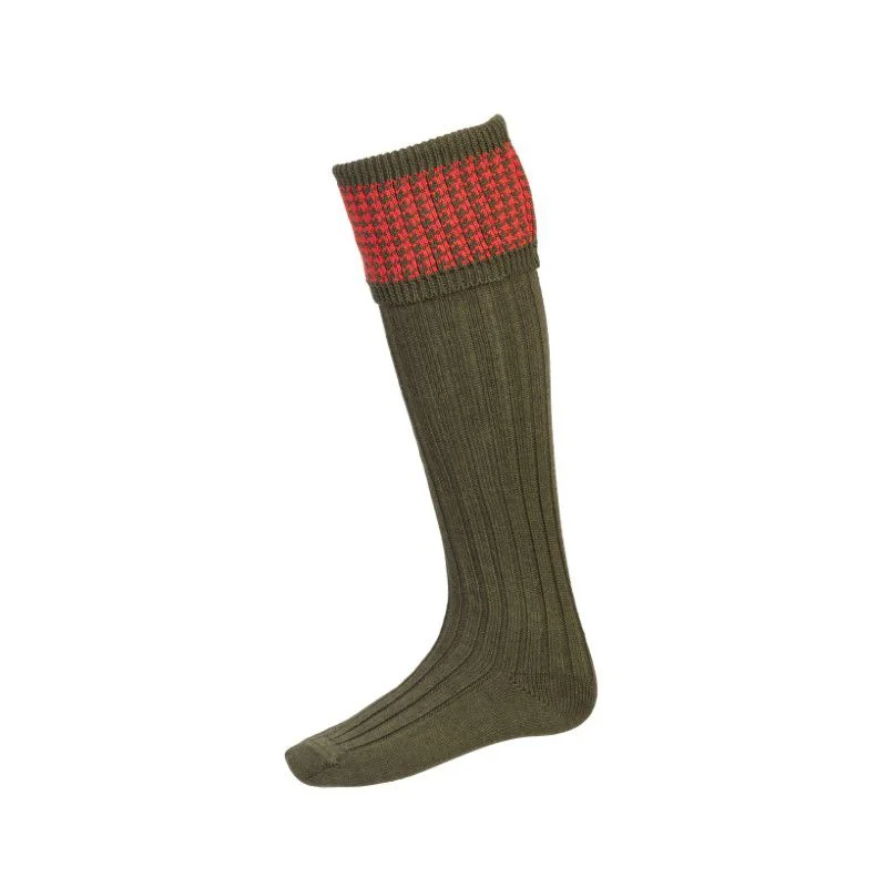 William Powell Houndstooth Mens Merino Shooting Socks - Spruce