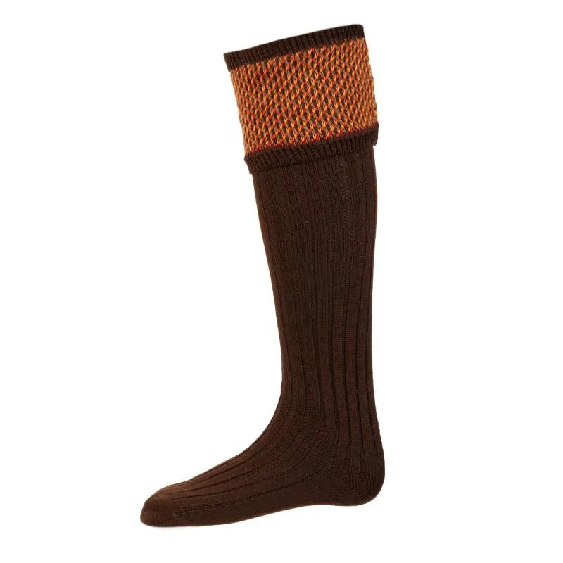 William Powell Tayside Mens Merino Shooting Socks - Walnut