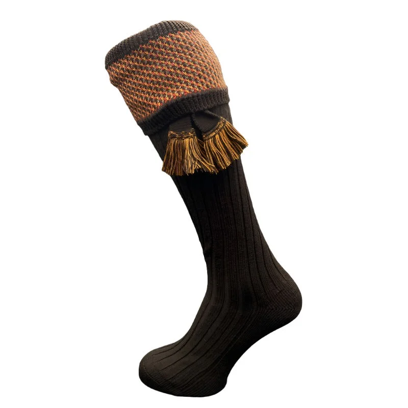 William Powell Tayside Mens Merino Shooting Socks with Garters - Walnut