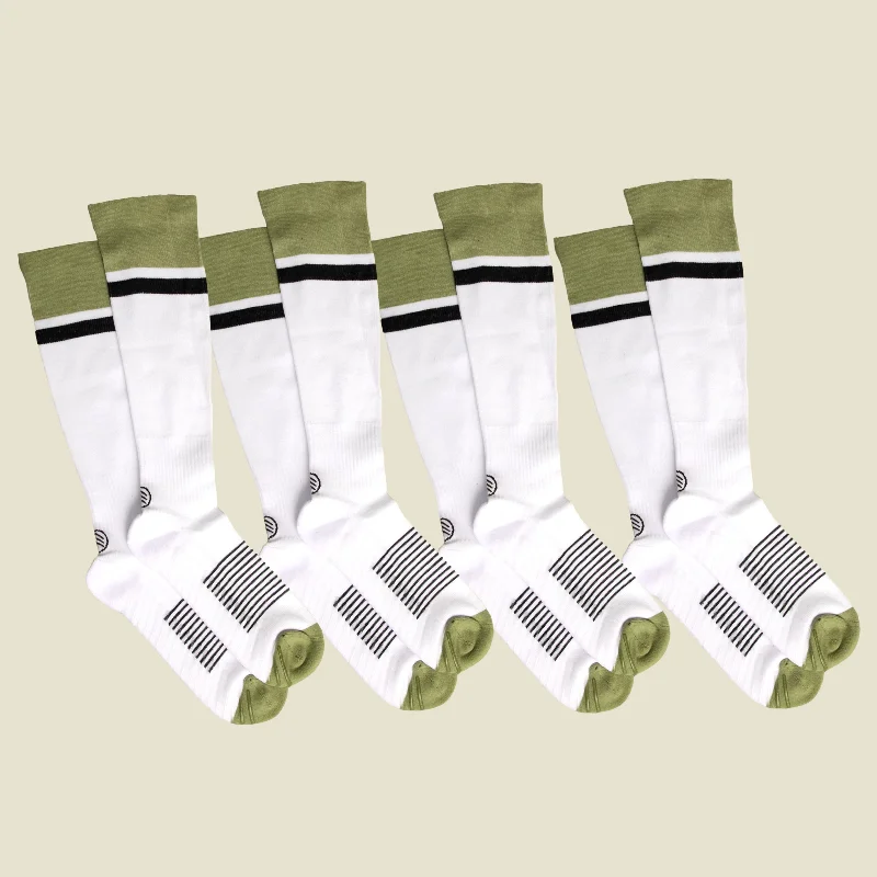 Women's White/Black/Green Compression Socks with Grips - 4 Pairs