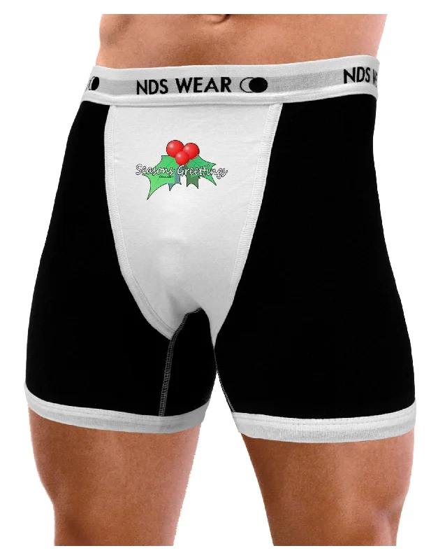 Holly Seasons Greetings Text Mens Boxer Brief Underwear by TooLoud