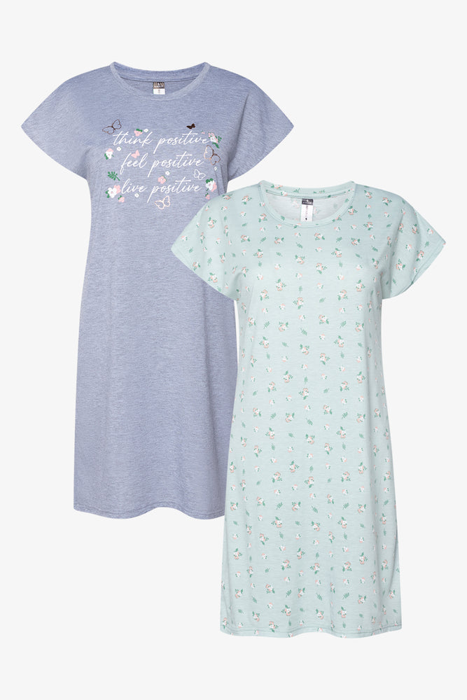 2 Pack Floral Sleepshirts Green And Grey