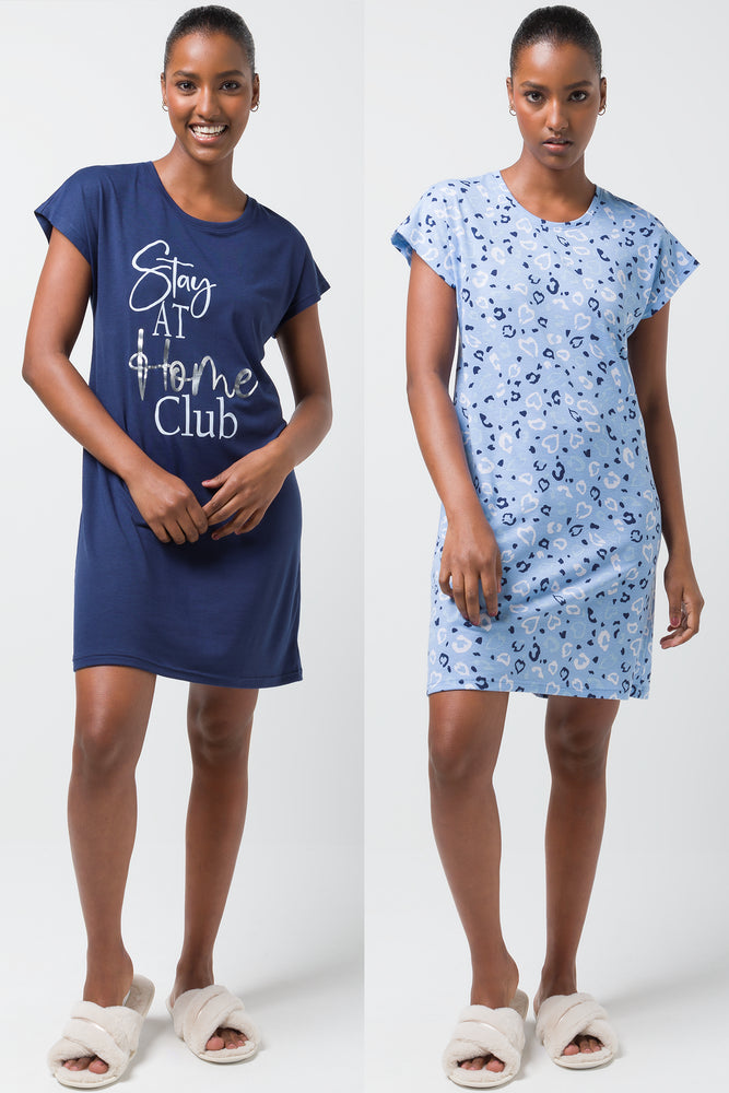 2 Pack Stay At Home Club Sleepshirts Navy