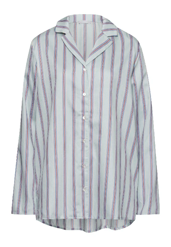 Sleep And Lounge Cotton Button Front Pajama Shirt | Balanced Stripe 74849-2164