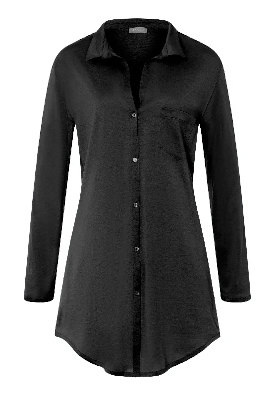 Cotton Deluxe Button Front Cotton Sleep Shirt | Black 77958-019