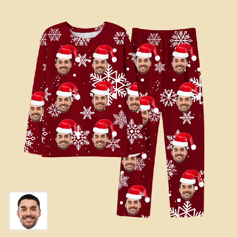 4FunGift® Custom Christmas Hat Face Print Pajamas Sleepwear For Couple