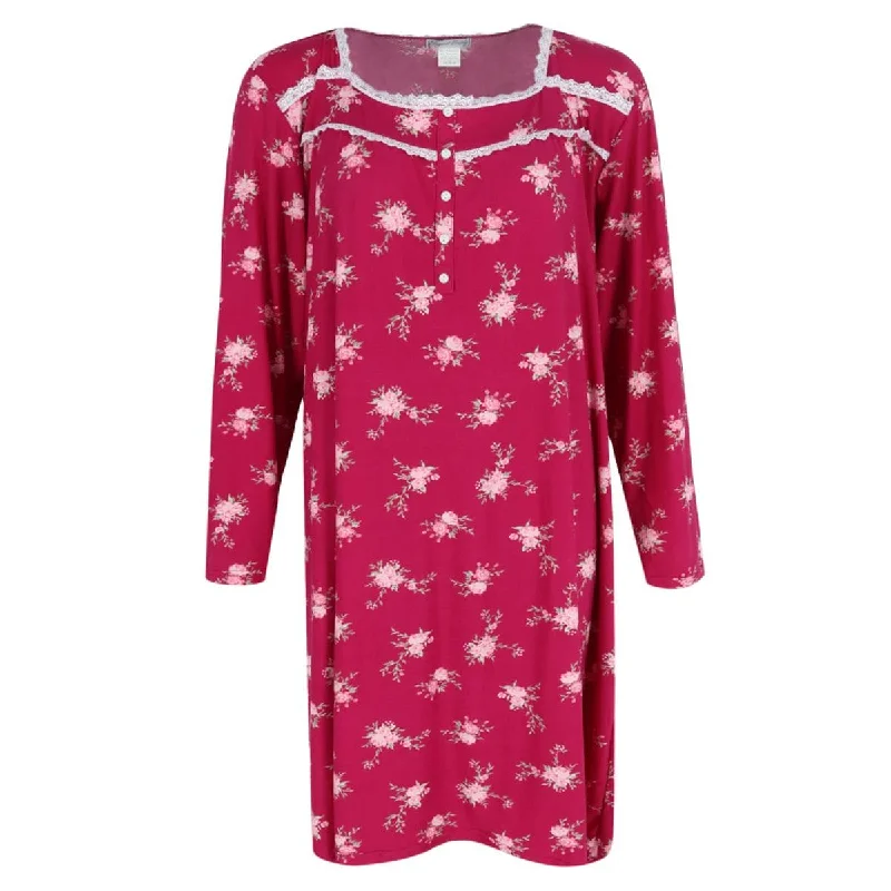 Elegant Emily Women's Plus Size Floral Lace Long Sleeve Sleep Gown