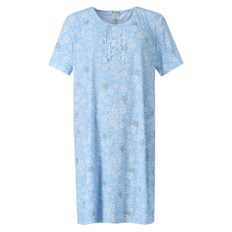 Miss Lillian Women's Plus Size Flower Henley Short Sleeve Sleep Gown