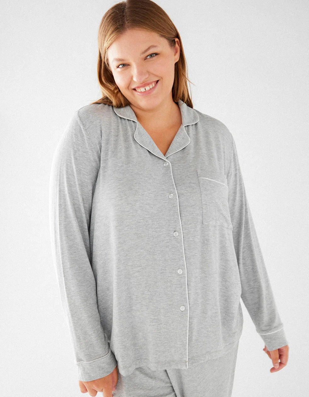 Chelsea Peers Grey Modal Button Up Long Pajama Set