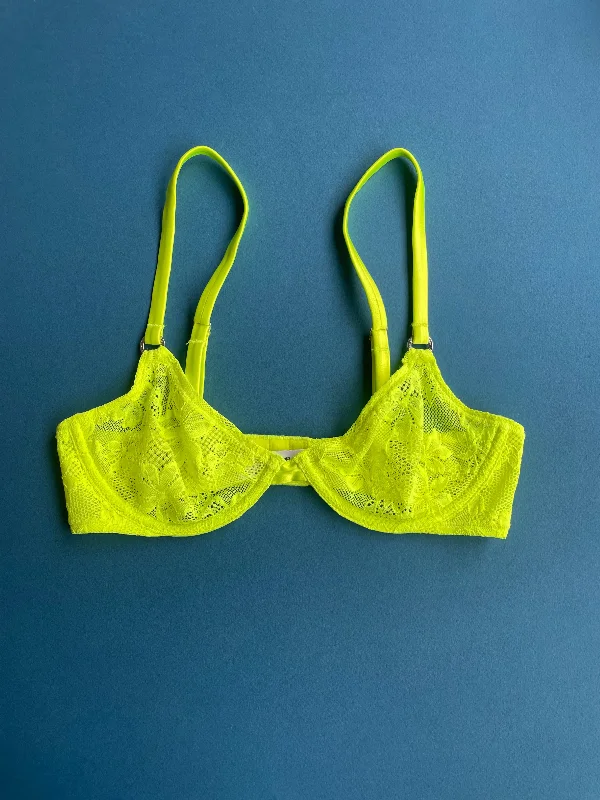 Fleur du Mal: Le Stretch Lace Demi Bra - Neon Yellow