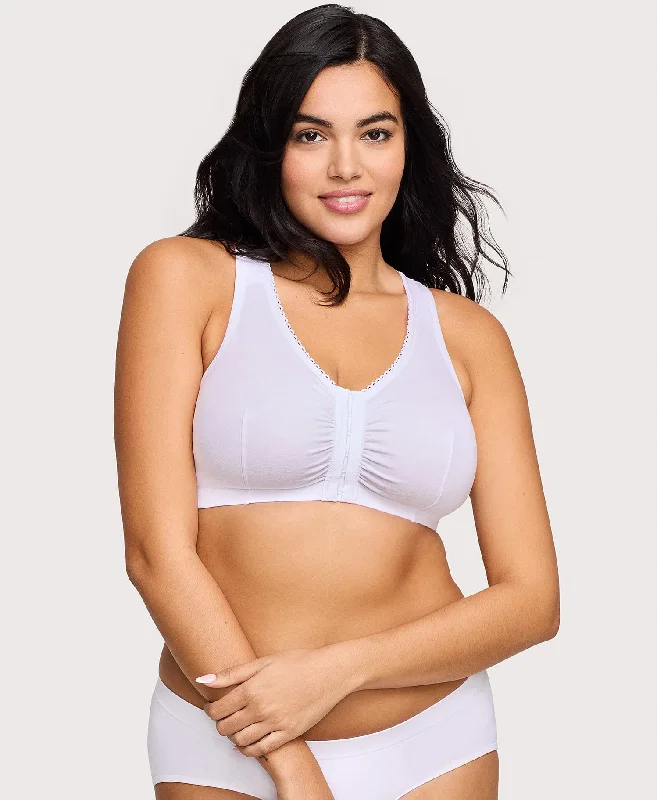 Front-Closure Cotton T-Back Comfort Bra White