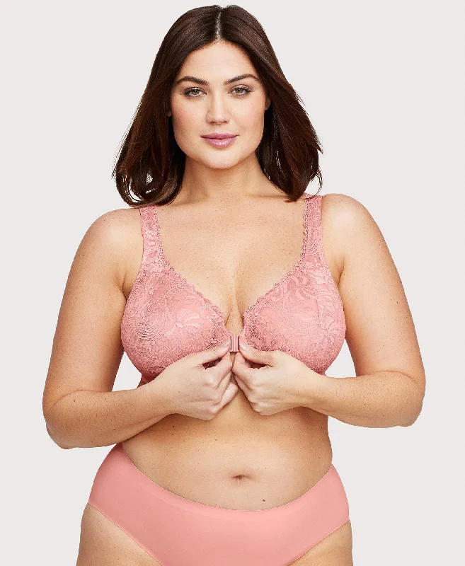 Front-Closure Stretch Lace WonderWire Bra Apricot