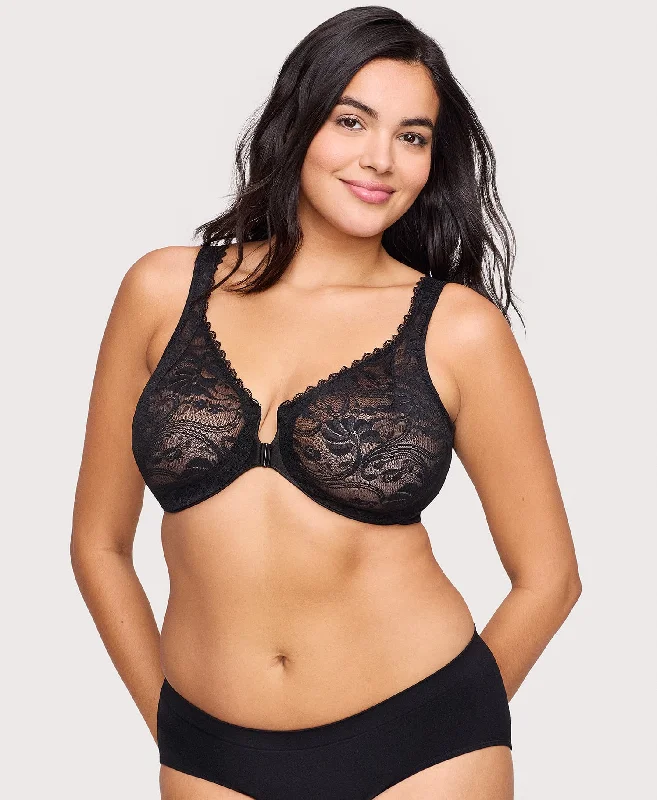 Front-Closure Stretch Lace WonderWire Bra Black