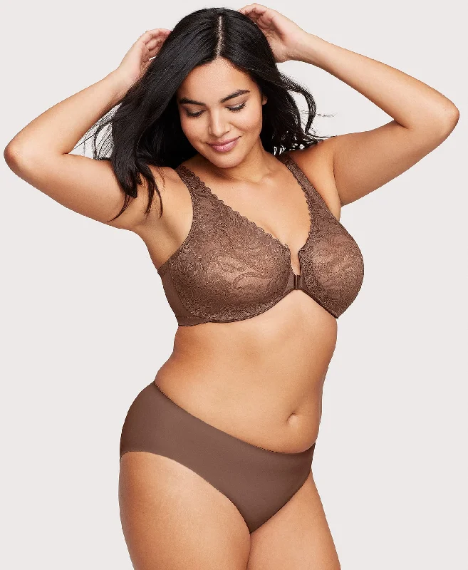 Front-Closure Stretch Lace WonderWire Bra Mocha