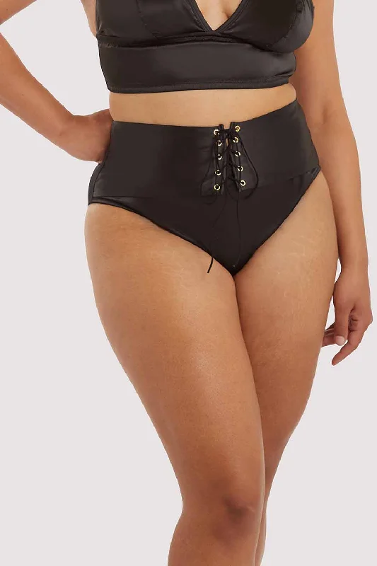 Eagan Black Satin High Waist Knicker