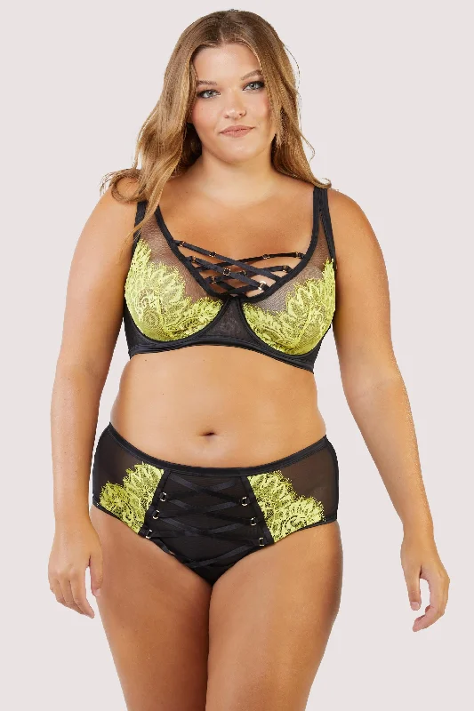 Kylie Black/Lime Lace Up High Waist Knicker