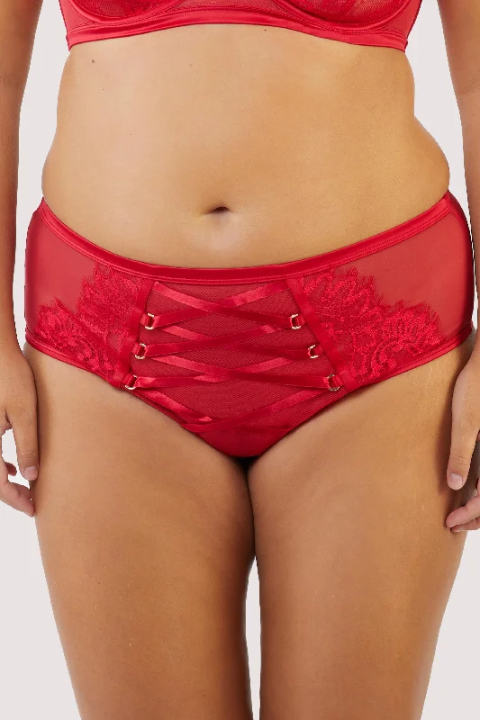 Kylie Red Lace Up High Waist Knicker