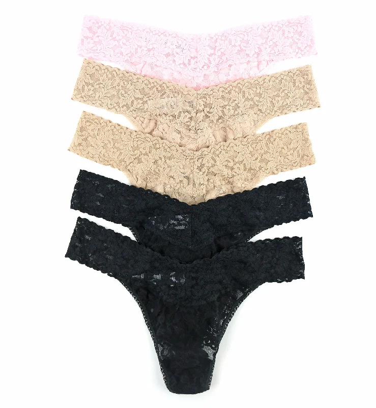 Hanky Panky 5-PACK Signature Lace Original Rise Thong (48115PK) - Black/Chai/Bliss Pink