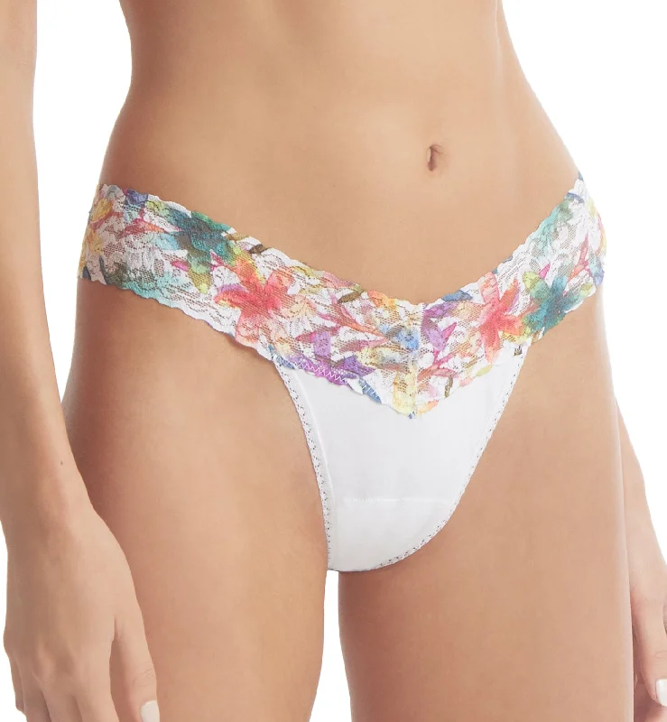 Hanky Panky Cotton-Spandex Low Rise Thong (891582P) - White/Still Blooming