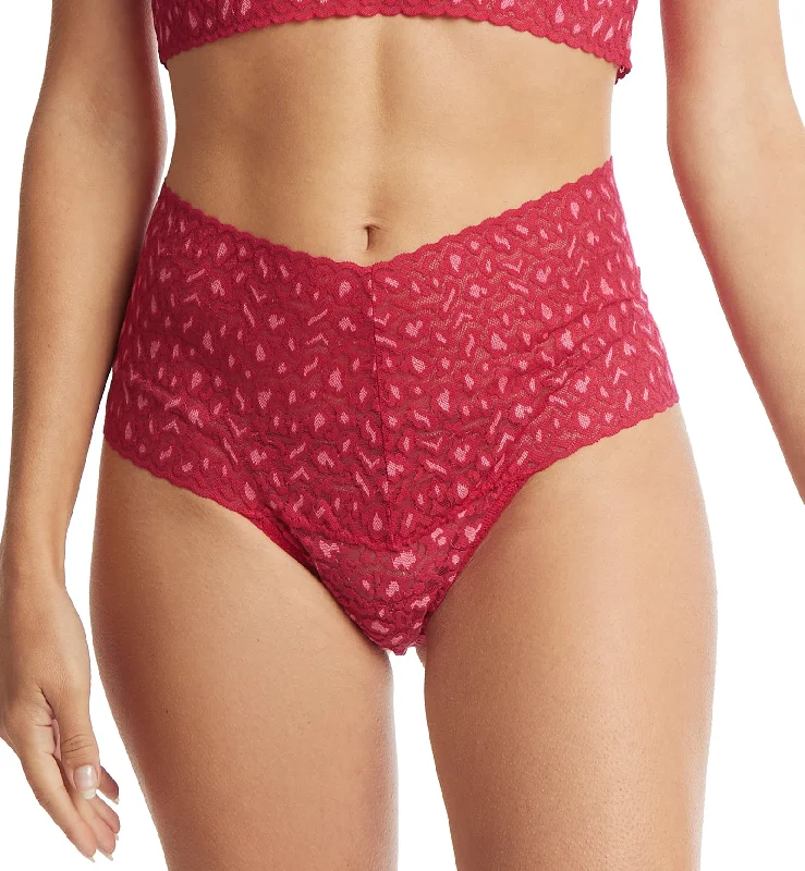 Hanky Panky Cross Dyed Leopard High-Waist Retro Thong (7J1921) - Berry Sangria/Pink