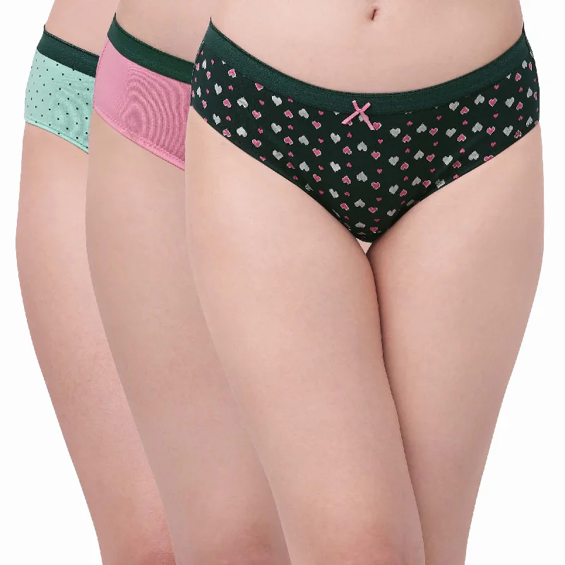 High Rise Full Coverage Solid and Printed Cotton Stretch Hipster Panty (Pack of 3)-3FCB-17