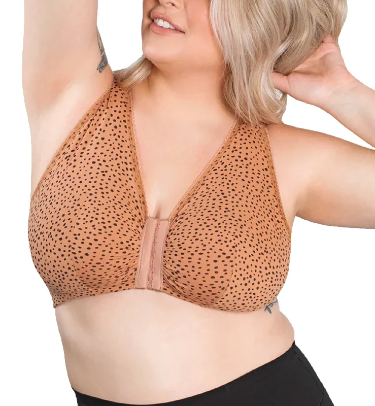 Leading Lady Meryl Cotton Front Closure Bra (110) - Mocha Leo Dot