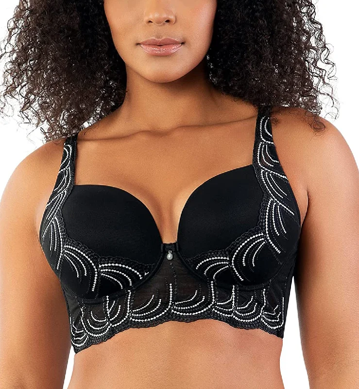 Parfait Pearl Longline Plunge Underwire Bra (P6091) - Black