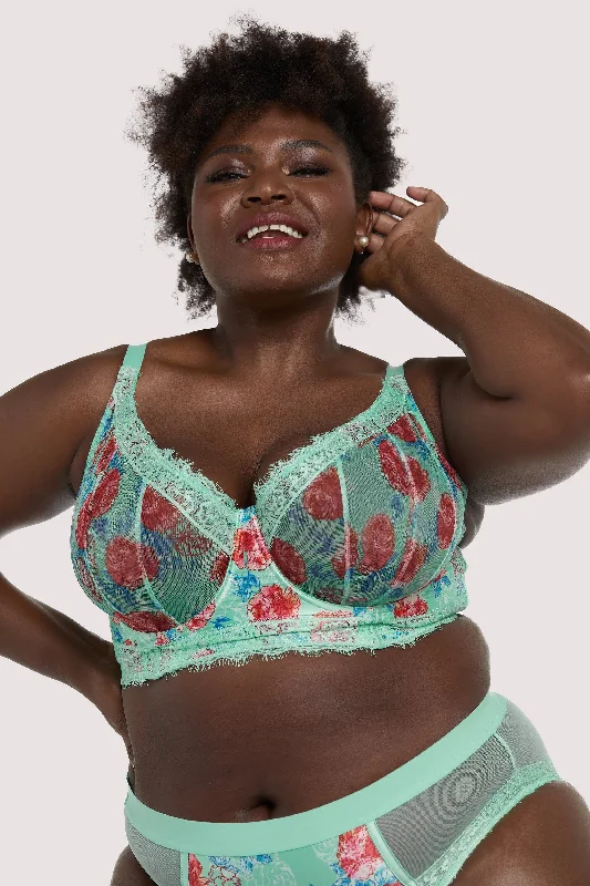 Sabey Mint Floral Longline Curve Bra