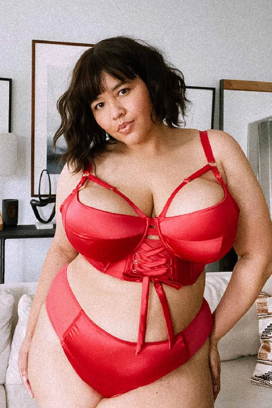 Aysha Red Lace Up Balcony Bra