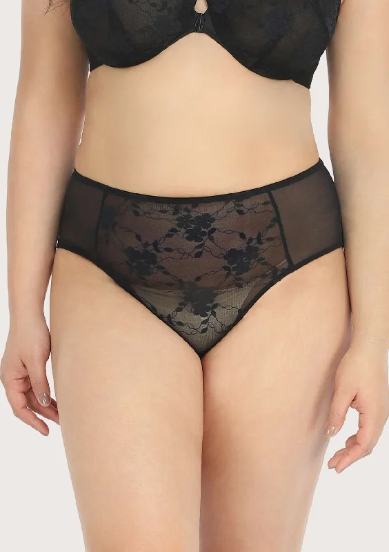 Spring Romance High-Rise Black Lace Brief Underwear