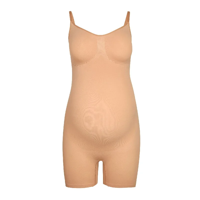 MATERNITY SCULPTING BODYSUIT MID THIGH | OCHRE