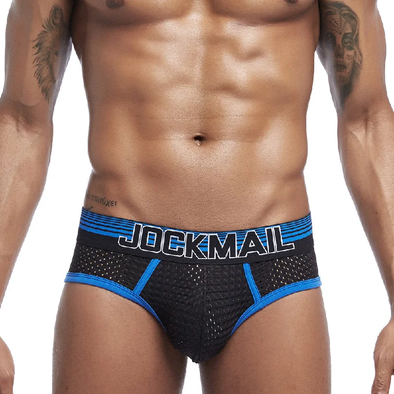 Men Breathable Nylon Patchwork Striped Briefs