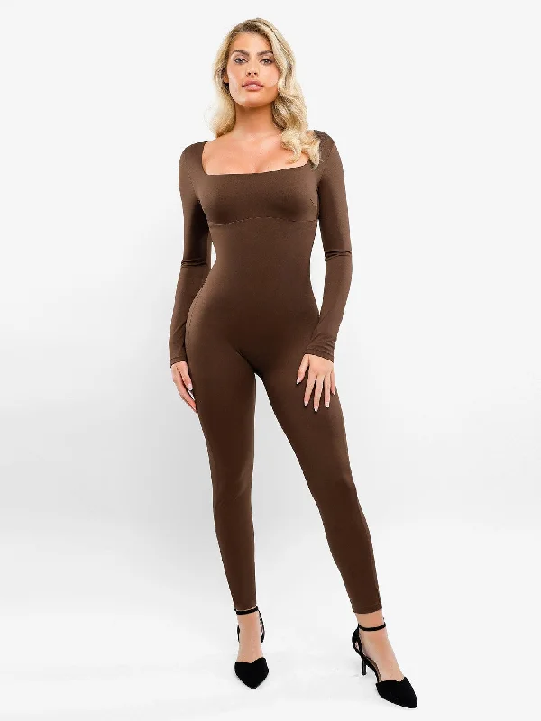 Shapewear Square Neck Long Sleeve Butt Lift Jumpsuit