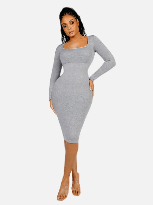 Snatching Square Neck Long Sleeve Shaping Dress