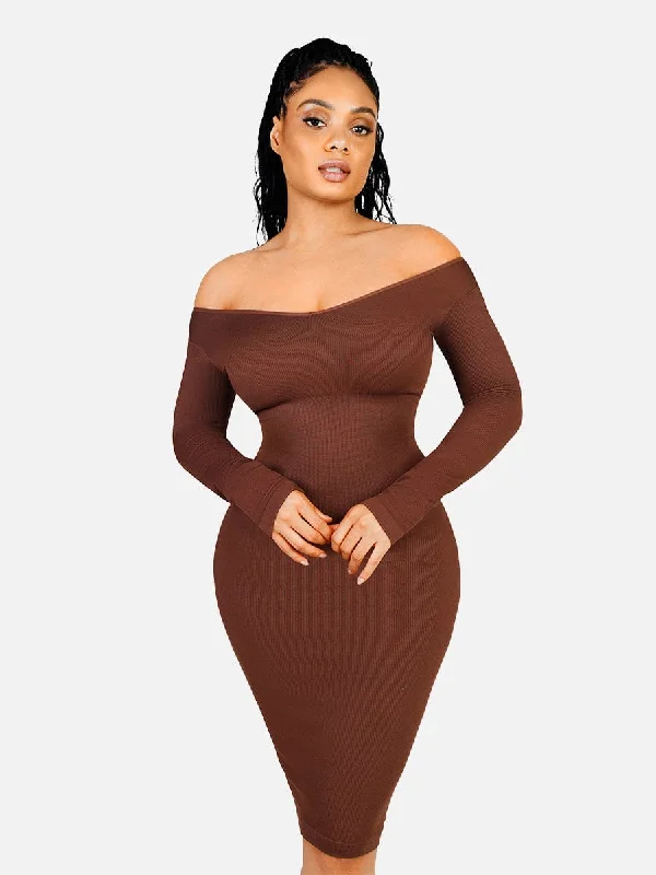 Snatching V Neck Long Sleeve Shaping Dress