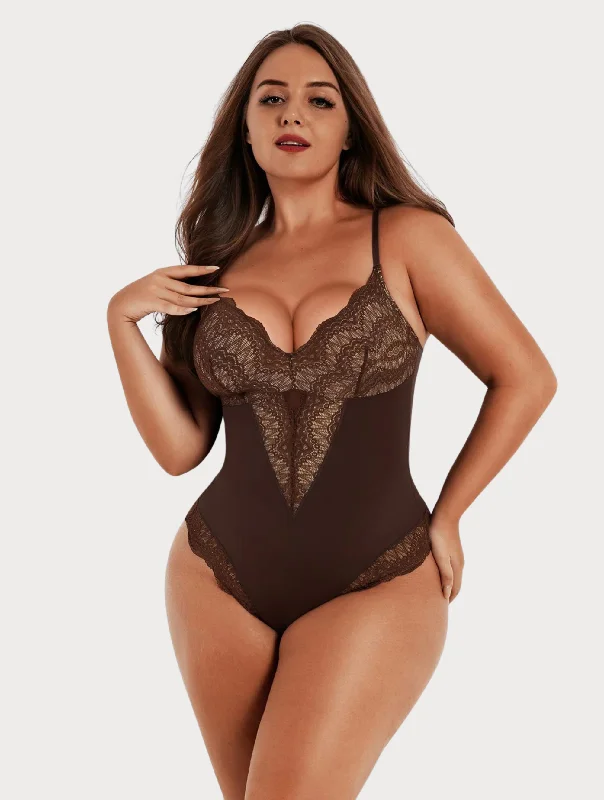 Sexy Lace Deep-V Neck Bodysuit